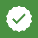 Green certification badge with check mark symbolizing quality and reliability in landscaping services.